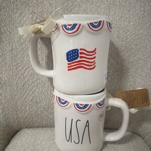 Rae Dunn White Ceramic Mug with Red & Blue Patriotic Accents